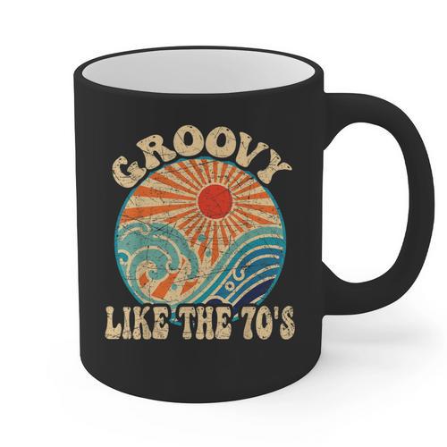 Groovy Like The 70s Aesthetic Nostalgia 1970's Retro Graphic Print Coffee Mug - Figerry