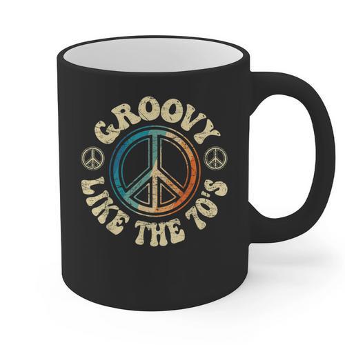 Groovy Like The 70s Peace Aesthetic Nostalgia 1970's Retro Graphic Print Coffee Mug - Figerry
