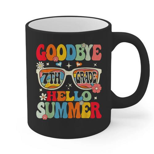 Groovy Goodbye 7th Grade Graduation Hello Summer Kids Graphic Print Coffee Mug - Best Gift Smart