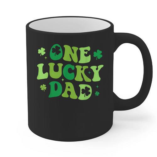 Groovy St Patrick's Day Apparel One Lucky Dad Shirt Small Modern Groovy St Patrick's Day Shirt Graphic Print Coffee Mug - Father's Day Fun