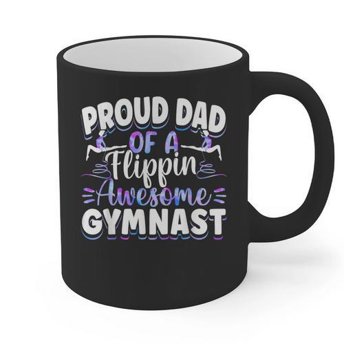 Gymnastics Watercolor Proud Dad Of A Flippin Awesome Gymnast Graphic Print Coffee Mug - Father's Day Fun