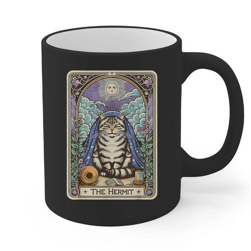 The Hermit Cat Tarot Card Introvert By Georgi Graphic Print Coffee Mug - Raresse