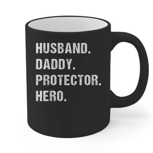 Husband Daddy Protector Hero For Dad Wife Small Graphic Print Coffee Mug - Father's Day Fun