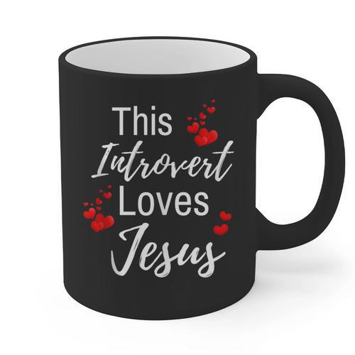 This Introvert Loves Jesus Religious Red Hearts Graphic Graphic Print Coffee Mug - Raresse