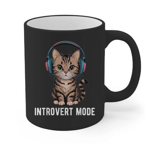 Introvert Mode Cat With Headphones Kitten Lover Graphic Print Coffee Mug - Raresse