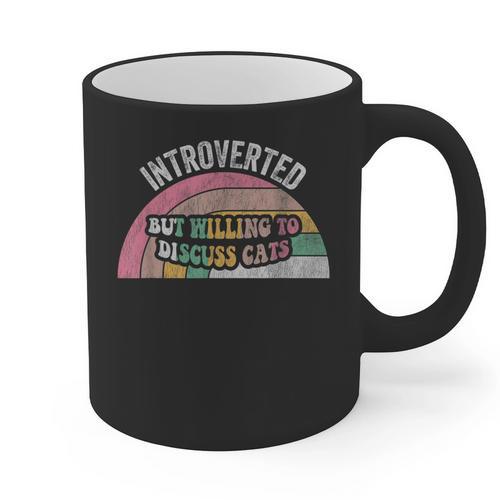 Introverted But Willing To Discuss Cats Rainbow Graphic Print Coffee Mug - Raresse
