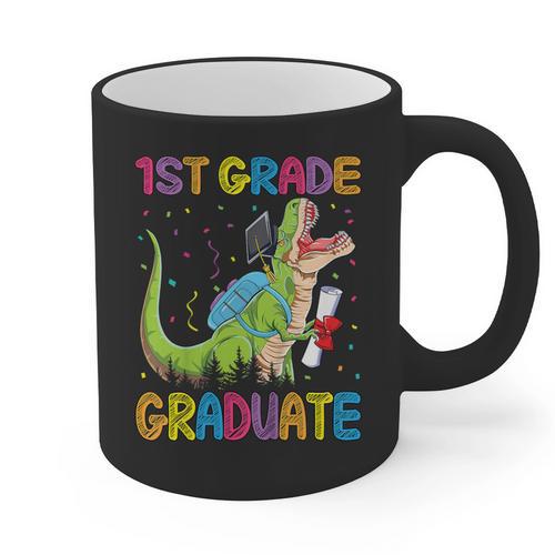 Kids 1st Grade Graduate Dinosaur Trex 1st Grade Graduation Graphic Print Coffee Mug - Best Gift Smart