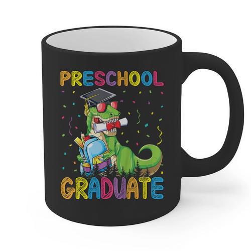 Kids Preschool Graduate T-Rex Dinosaur Preschool Graduation Graphic Print Coffee Mug - Best Gift Smart