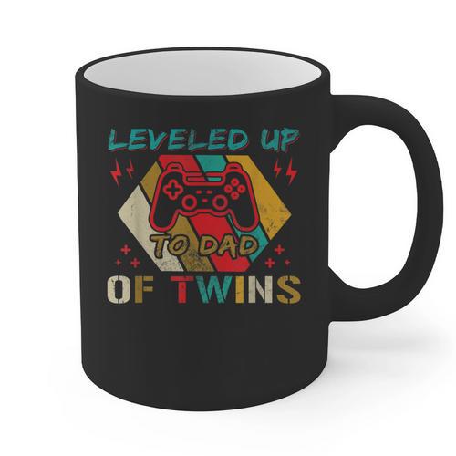 Leveled Up To Dad Of Twins Video Gamer Gaming Graphic Print Coffee Mug - Father's Day Fun