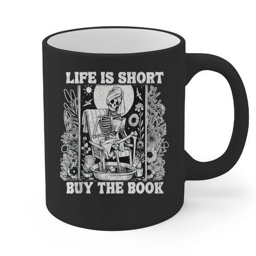 Life Is Short Buy The Book Introvert Skeleton Reading Graphic Print Coffee Mug - Raresse