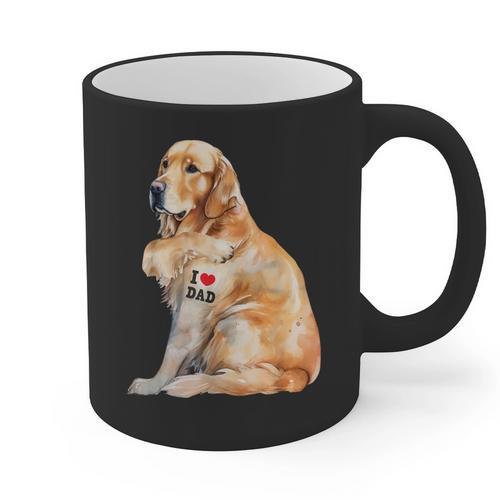 I Love Dad Patriotic Golden Retriever Canine Dog Lover Graphic Print Coffee Mug - Father's Day Fun
