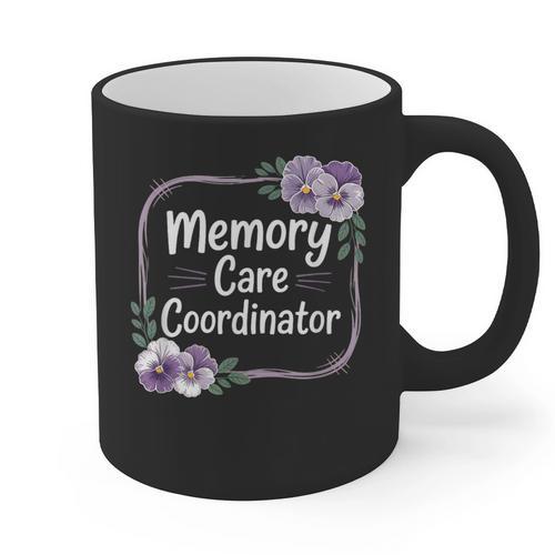 Memory Care Coordinator Purple Floral Pansies Graphic Print Coffee Mug - Easessy