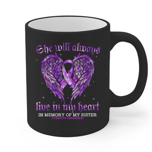 In Memory Of My Sister Overdose Awareness Angel Wing Graphic Print Coffee Mug - Easessy