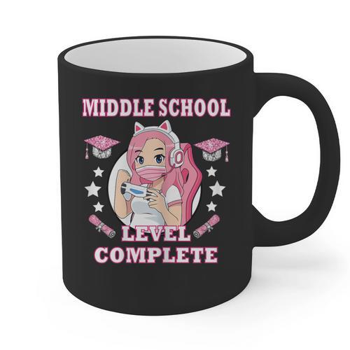 Middle School Level Complete Gaming Graduation Anime Girl Graphic Print Coffee Mug - Best Gift Smart