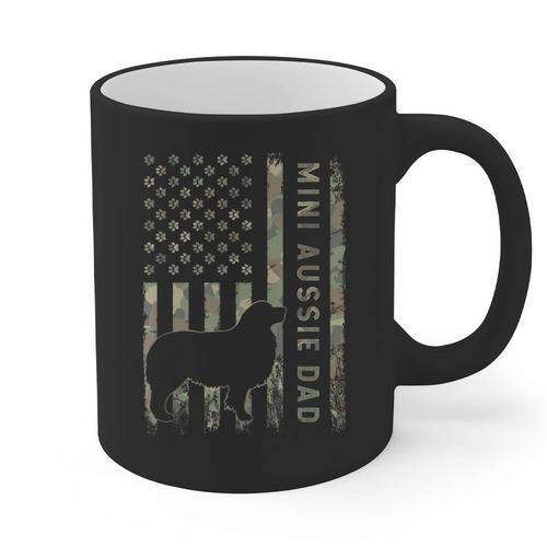 Mini Aussie Dad Australian Shepherd Dog Camo USA Flag Graphic Print Coffee Mug - Father's Day Fun