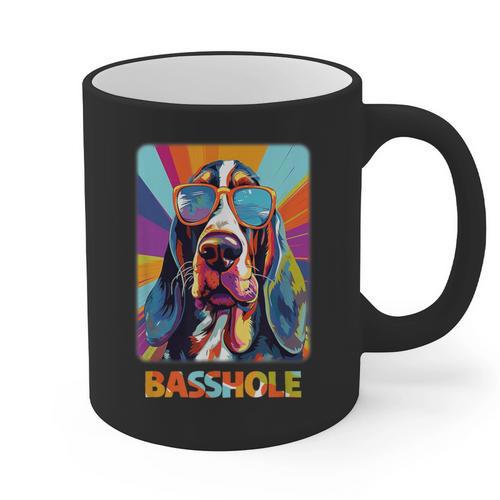 Mom & Dad Of a Basshole Basset Hound With Glasses -Adults Short Sleeve Graphic Print Coffee Mug - Father's Day Fun
