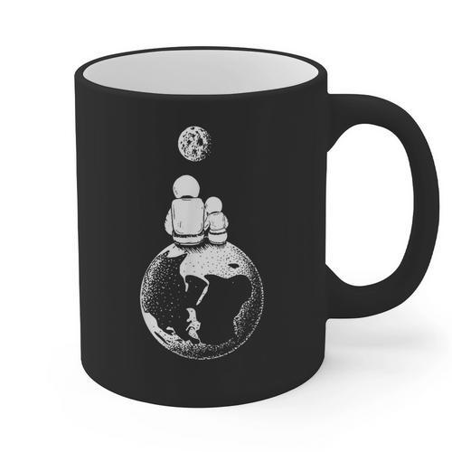 Moon And Astronaut Dad And Baby Space For Father's Day Graphic Print Coffee Mug - Father's Day Fun