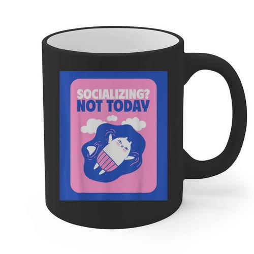 Not Today Cool Fun Cute Introvert Cat Character Graphic Print Coffee Mug - Raresse