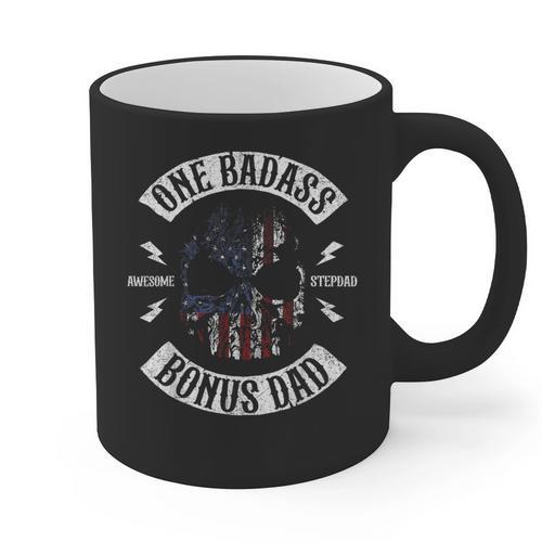 One Badass Bonus Stepdad Birthday Step Dad Graphic Print Coffee Mug - Father's Day Fun