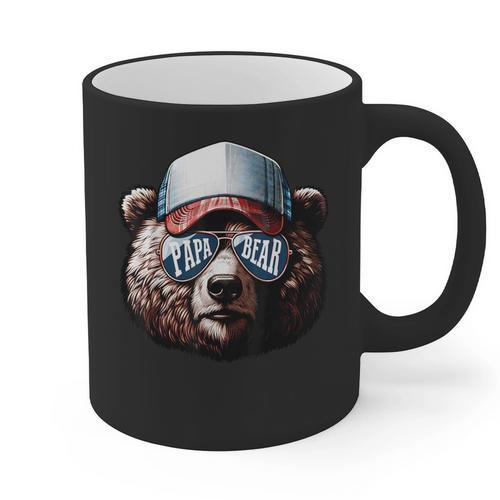 Papa Bear Face Cool Dad Style Retro Fathers Day Daddy Bear Graphic Print Coffee Mug - Father's Day Fun