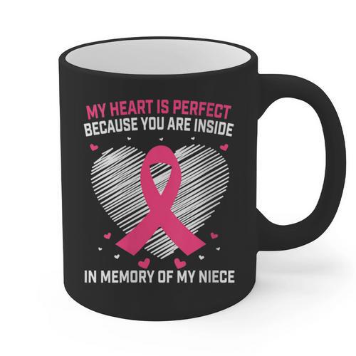 Pink Breast Cancer Awareness Women Men In Memory Of My Niece Graphic Print Coffee Mug - Easessy