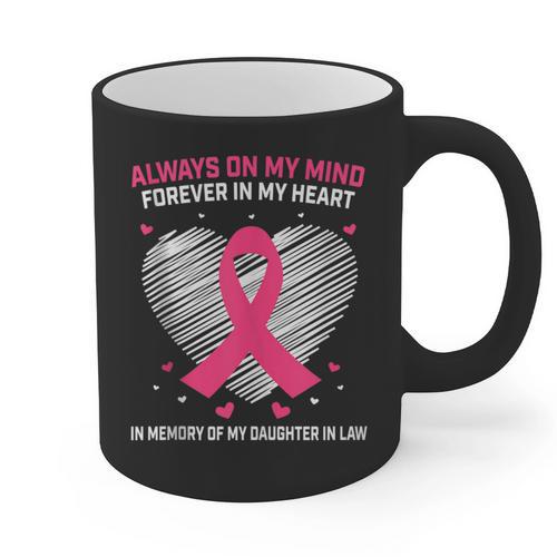 Pink In Memory Of Daughter In Law Breast Cancer Heart Print Graphic Print Coffee Mug - Easessy