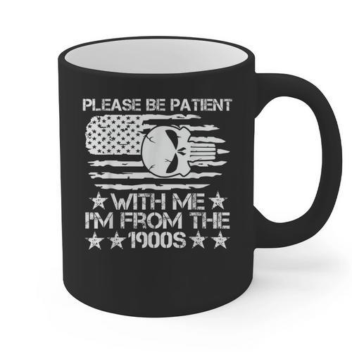 Please Be Patient With Me I'm From The 1900s USA Flag Skull Graphic Print Coffee Mug - Figerry