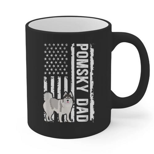 Pomsky Dad American Flag Pomsky Owner Pomsky Lover Graphic Print Coffee Mug - Father's Day Fun