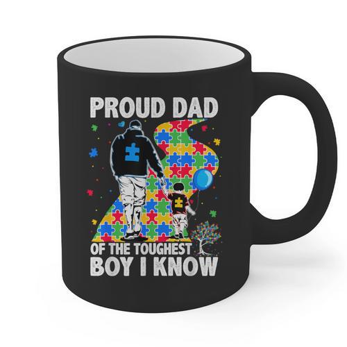 Proud Dad Of The Toughest Boy Autism Awareness Father Autism Graphic Print Coffee Mug - Father's Day Fun