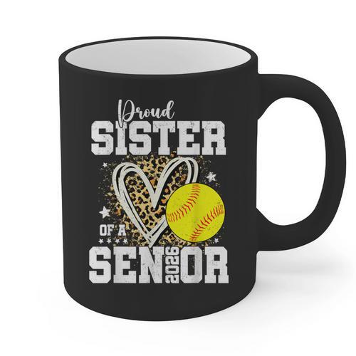Proud Sister Of A 2026 Senior Softball Graduation Leopard Graphic Print Coffee Mug - Best Gift Smart
