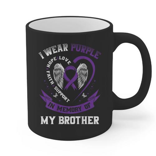 Purple In Memory Of Brother Alzheimers Awareness Back Print Graphic Print Coffee Mug - Easessy
