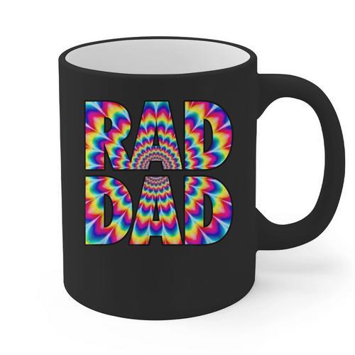 Rad Dad Trippy Hippie Tie-Dye Rainbow 70s Vibes Novelty Graphic Print Coffee Mug - Father's Day Fun
