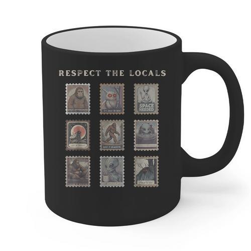 Respect The Locals Cryptid Mothman Hiking Bigfoot Introverts Graphic Print Coffee Mug - Raresse