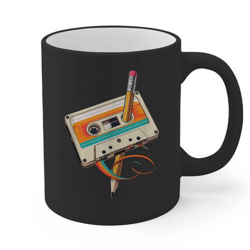 Retro Cassette Tape & Pencil Rewind Nostalgia Party 80s 90s Graphic Print Coffee Mug - Figerry