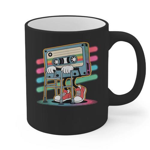 Retro Old Cassette Tape Cartoon With Walker Nostalgia Graphic Print Coffee Mug - Figerry