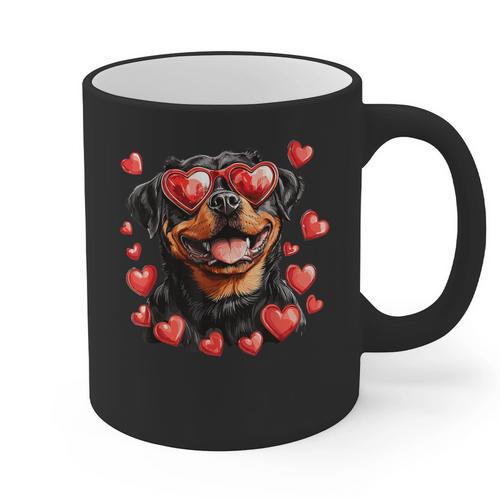 Rottweiler Heart Glasses Cute Rottie Dog Lover Mom Dad Kids Graphic Print Coffee Mug - Father's Day Fun