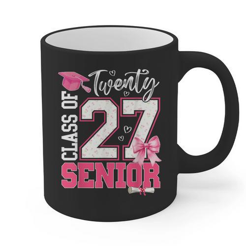 Senior 2027 Class Of 2027 Pink Coquette Bow Graduation Girl Graphic Print Coffee Mug - Best Gift Smart