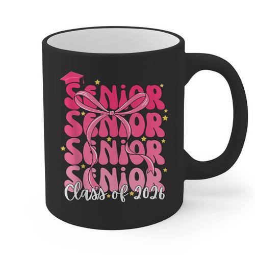 Senior Class Of 2026 Pink Coquette Bow Graduation 2026 Graphic Print Coffee Mug - Best Gift Smart