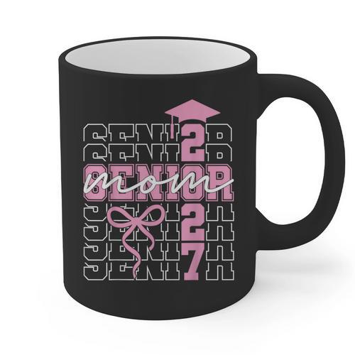 Senior Mom 2027 Class Of 2027 Coquette Bow Graduation 2027 Graphic Print Coffee Mug - Best Gift Smart