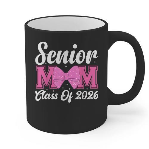 Senior Mom Class Of 2026 Pink Coquette Bow Graduation Graphic Print Coffee Mug - Best Gift Smart
