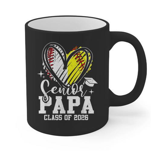 Senior Papa Class Of 2026 Baseball Softball Graduation Heart Graphic Print Coffee Mug - Best Gift Smart