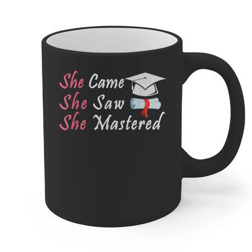 She Came She Saw She Mastered Graduation Graphic Print Coffee Mug - Best Gift Smart
