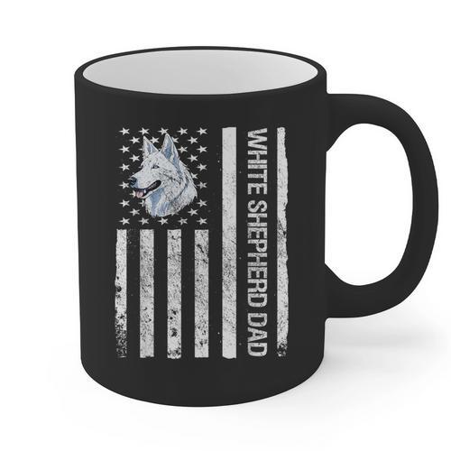 Shepherd Dad USA Flag White German Shepherd Graphic Print Coffee Mug - Father's Day Fun