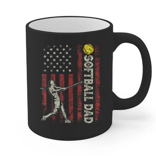 Softball Dad US Flag For Dad Men Patriotic Fathers Day Graphic Print Coffee Mug - Father's Day Fun