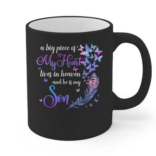My Son Lives In Heaven Memorial Quotes Love Mom Dad Matching Graphic Print Coffee Mug - Father's Day Fun