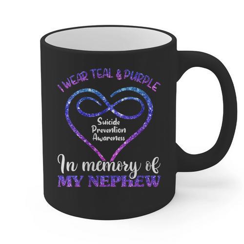 Suicide Prevention Shirt Teal & Purple In Memory Of Nephew Graphic Print Coffee Mug - Easessy