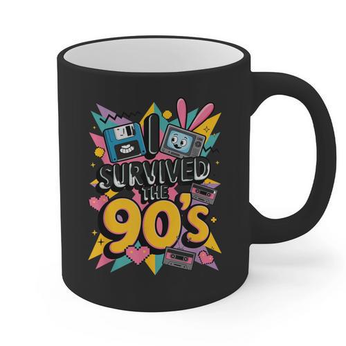 I Survived The 90s – Cute Retro Cartoon Nostalgia Graphic Print Coffee Mug - Figerry
