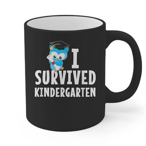 I Survived Kindergarten Graduation Kids Owl Grad Graphic Print Coffee Mug - Best Gift Smart
