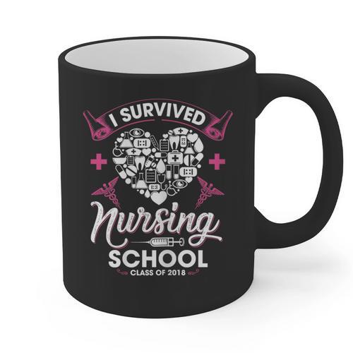 I Survived Nursing School Class Of 2018 Graduation T-Shirt Graphic Print Coffee Mug - Best Gift Smart