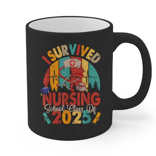 I Survived Nursing School Class Of 2025 Proud Graduation Graphic Print Coffee Mug - Best Gift Smart